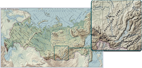 Anghara na mapě - jihovýchodní region Ruska
